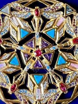 Natural Multi-Gemstone Dragonfly Medallion 14K Gold on 925 Art Nouveau Necklace