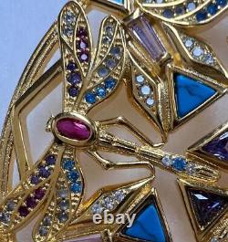 Natural Multi-Gemstone Dragonfly Medallion Amulet Necklace 14K Gold on Solid 925
