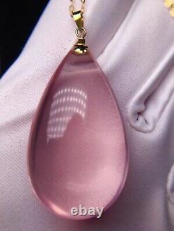 Natural Pink Rose Carved Crystal Necklaces Pendant With Strand AAAA