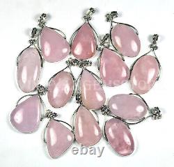 Natural Pink Rose Quartz 25 Pieces Lot Gemstone Silver Plated Fancy Pendants