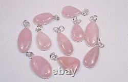 Natural Pink Rose Quartz Connector Pendant Silver Plated Gemstone Jewelry 50 PCs