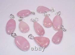 Natural Pink Rose Quartz Connector Pendant Silver Plated Gemstone Jewelry 50 PCs