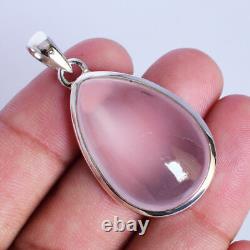 Natural Pink Rose Quartz Gemstone 925 Sterling Silver Pendant Handmade Jewelry