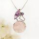 Natural Pink Rose Quartz & Purple Amethyst Pendant Silver 925 Casual Wear