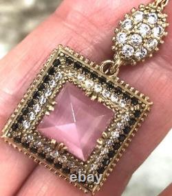 Natural Rose Quartz Diamond & Sapphire 14K Y Gold Vermeil plate & 925 Necklace
