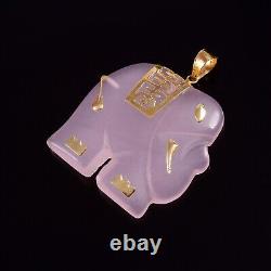 Natural Rose Quartz Elephant Shape Necklace Pendant 14k solid gold used Jewelry