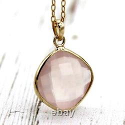 Natural Rose Quartz Fancy Cushion Pendant 14k Yellow Gold only pendant GIFT