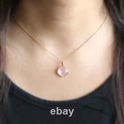 Natural Rose Quartz Fancy Cushion Pendant 14k Yellow Gold only pendant GIFT