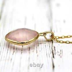 Natural Rose Quartz Fancy Cushion Pendant 14k Yellow Gold only pendant GIFT