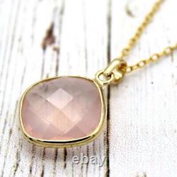 Natural Rose Quartz Fancy Cushion Pendant 14k Yellow Gold only pendant GIFT