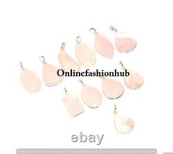 Natural Rose Quartz Gemstone 925 Sterling Silver Plated Handmade Bezel Pendants