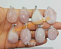 Natural Rose Quartz Gemstone 925 Sterling Silver Plated Handmade Bezel Pendants