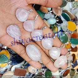 Natural Rose Quartz Gemstone 925 Sterling Silver Plated Handmade Lot Pendants