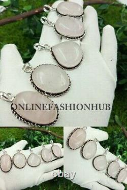 Natural Rose Quartz Gemstone 925 Sterling Silver Plated Wholesale Lot Pendants