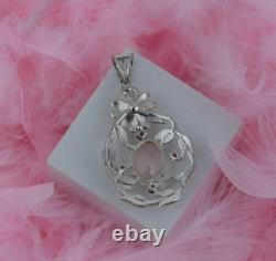 Natural Rose Quartz Gemstone Floral Pendant 925 Silver Garnet Jewelry Gift Women