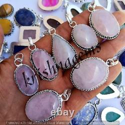 Natural Rose Quartz Gemstone Pendant Lot 925 Sterling Silver Plated Jewelry