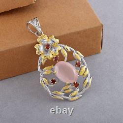 Natural Rose Quartz White Rhodium Gold Plated Necklace