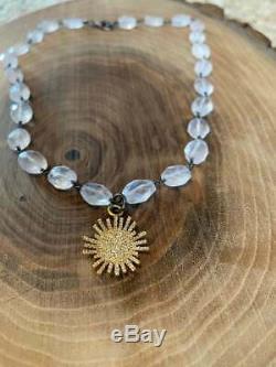 Natural pave diamond 925 sterling silver sunburst charm necklace jewelry MB