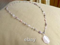 Necklace Pendant Rose Quartz Fresh Water Pearl Pink Opal Lepidolite Glass Beads