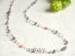 Necklace Pendant Rose Quartz Fresh Water Pearl Pink Opal Lepidolite Glass Beads