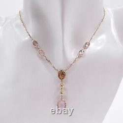 Necklace Rosary Women's Gold 18 Carats Mantis with Stones Pink And Medal Madonna