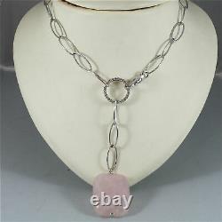Necklace White Gold 18K, With Pendant, Pink Quartz, Square And Cubic Zircon