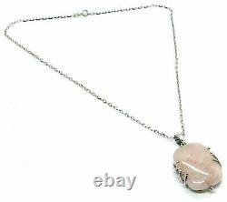 Necklace White Gold 18K, With Pendant, Pink Quartz Square, Chain Rolo