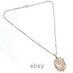 Necklace White Gold 18K, With Pendant, Pink Quartz Square, Chain Rolo