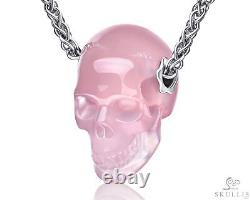 Necklace of 0.8 Rose Quartz Hand Carved Crystal Skull Pendant, Skull Jewelry