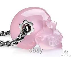 Necklace of 0.8 Rose Quartz Hand Carved Crystal Skull Pendant, Skull Jewelry