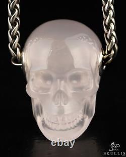 Necklace of 1.1 Top Quality Rose Quartz Hand Carved Crystal Skull Pendant