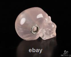 Necklace of 1.3 Rose Quartz Hand Carved Crystal Skull Pendant, Skull Jewelry