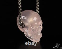 Necklace of 1.3 Rose Quartz Hand Carved Crystal Skull Pendant, Skull Jewelry