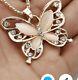 New 14 k rose Gold And natural Opal gemstone Butterfly Pendant And Necklace