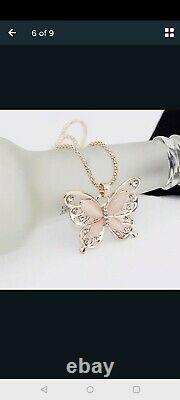 New 14 k rose Gold And natural Opal gemstone Butterfly Pendant And Necklace