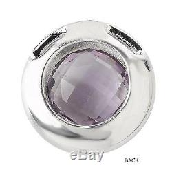 New. 925 Sterling Silver Pink Quartz Round Faceted Slide Pendant Necklace