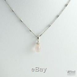 New Ladies / Womens 9ct White Gold Rose Quartz & Diamond Necklace RP£175 GiftBox
