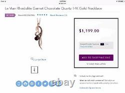 New LeVian Rhodolite Garnet Smokey Quartz 14K Rose Gold Heart Pendant Necklace