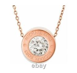 New Michael Kors Rose Gold Tone Chain, Disc Crystal Pendant Necklace Mkj5342