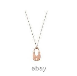 New Michael Kors Rose Gold Tone, Clear Pave Padlock Charm, Chain Necklace Mkj4894