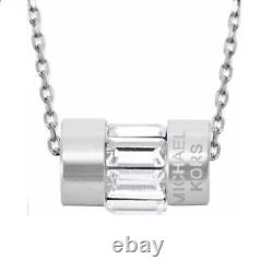 New Michael Kors Silver Tone Crystal Baguette Barrel Pendant Necklace-mkj4950