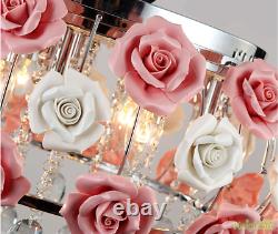 New Pink Ceramic Rose Crystal LED Ceiling light Chandelier Pendant lamp Lighting