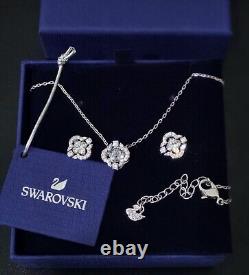 New Swarovski Necklace and Earrings Set Clover Designs Floating Clear Crystal