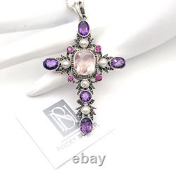 Nicky Butler 925 Silver Cross Pendant Rose Quartz Amethyst NB One of a Kind NWT