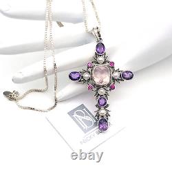 Nicky Butler 925 Silver Cross Pendant Rose Quartz Amethyst NB One of a Kind NWT