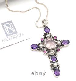 Nicky Butler 925 Silver Cross Pendant Rose Quartz Amethyst NB One of a Kind NWT