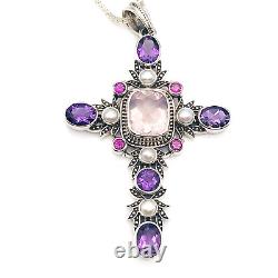 Nicky Butler 925 Silver Cross Pendant Rose Quartz Amethyst NB One of a Kind NWT