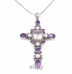 Nicky Butler 925 Silver Cross Pendant Rose Quartz Amethyst NB One of a Kind NWT