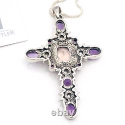 Nicky Butler 925 Silver Cross Pendant Rose Quartz Amethyst NB One of a Kind NWT