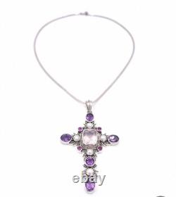 Nicky Butler 925 Silver Cross Pendant Rose Quartz Amethyst NB One of a Kind NWT